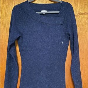 NY&CO New York and Company ribbed navy metallic asymmetric neck XL NWT top